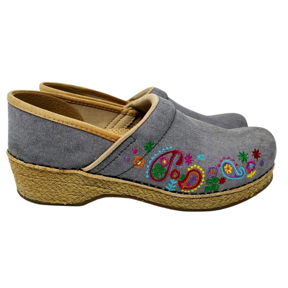 Dansko Gray Mules with Colorful Embroidery - Picture 2 of 9